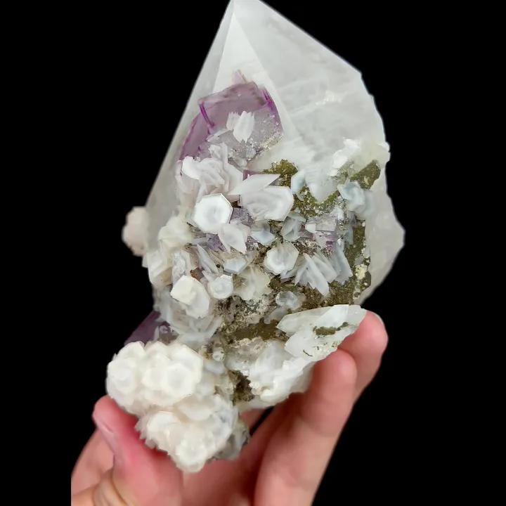 Natural Clear Quartz with Purple Fluorite and Calcite, Mineral Specimen:Yaogangxian,Hunan (95*110*75MM) - image 4
