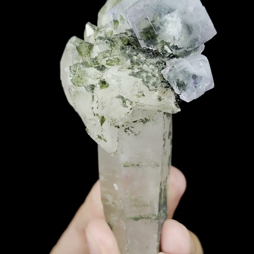 Natural Crystal and Blue Fluorite Mineral Specimen,High Quality Specimen,YAO GANG XIAN,HUNAN,CHINA(50*55*107mm) image