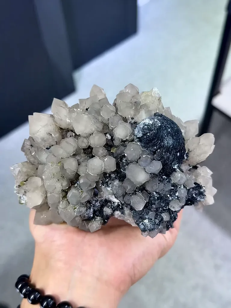 Natural Crystal Clusters and Mirror Iron Ore coexist come from Inner Mongolia,China 130*70*95MM image