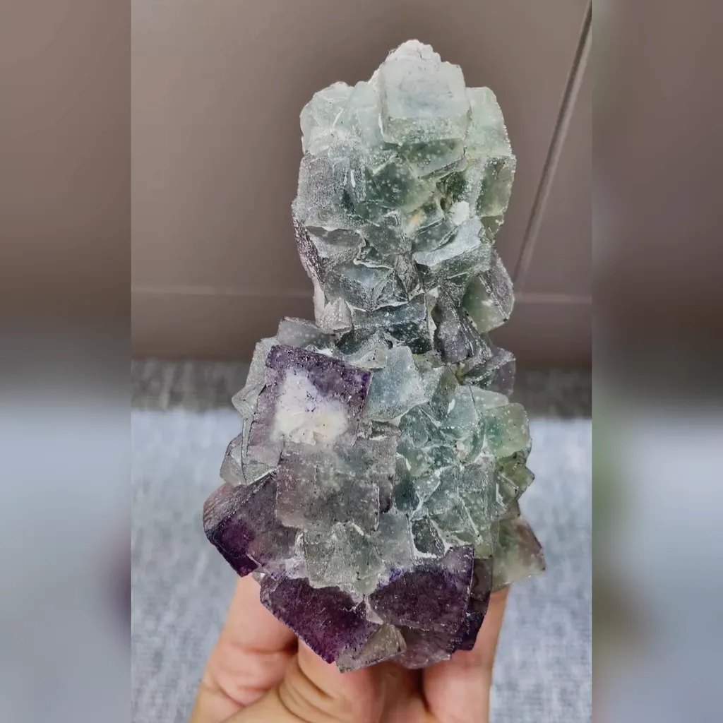 Natural Cubic Fluorite and Quartz Tower Symbiosis comes from Huanggangliang,Inner Mongolia 75*55*115MM image