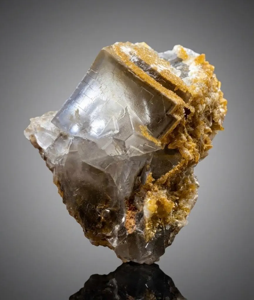Natural Cubic Purple Phantom Fluorite with Calcite from Pakistan image