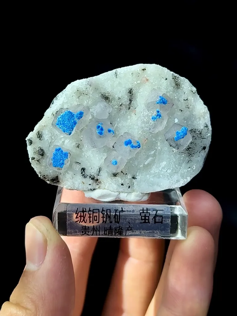Natural Cyanotrichite Coexisting With Fluorite comes from Qinglong,Guizhou 55*20*35MM - image 5