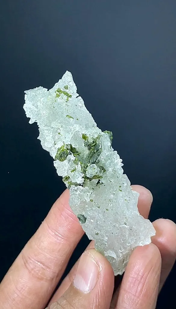 Natural Etched Terminated Epidote Cluster On Quartz, Etched Quartz, Green Epidote, Raw Epidote, Minerals Specimen From Skardu - 35 Gram image