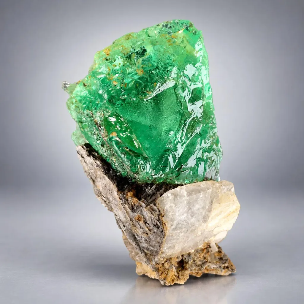 Natural Faceted Green Flourite on Mica and Albite from Pakistan - image 3