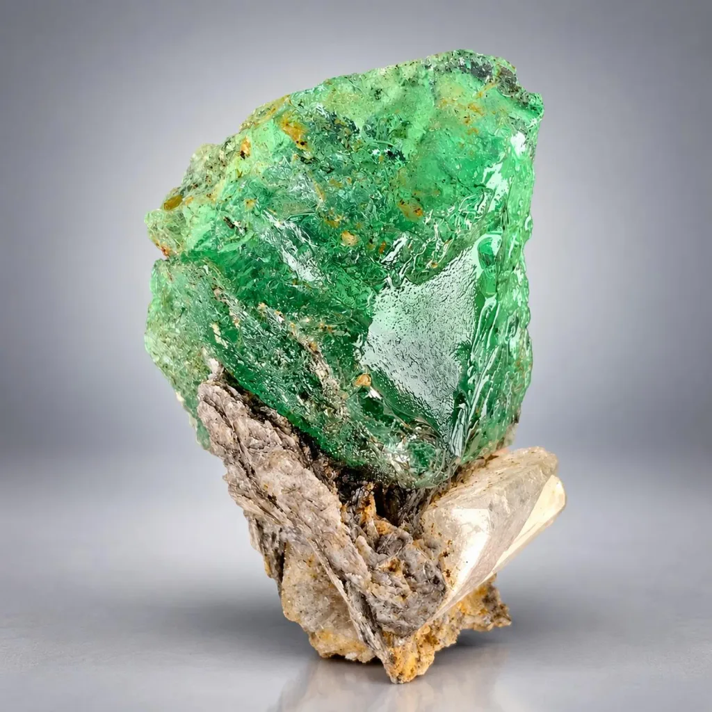 Natural Faceted Green Flourite on Mica and Albite from Pakistan image