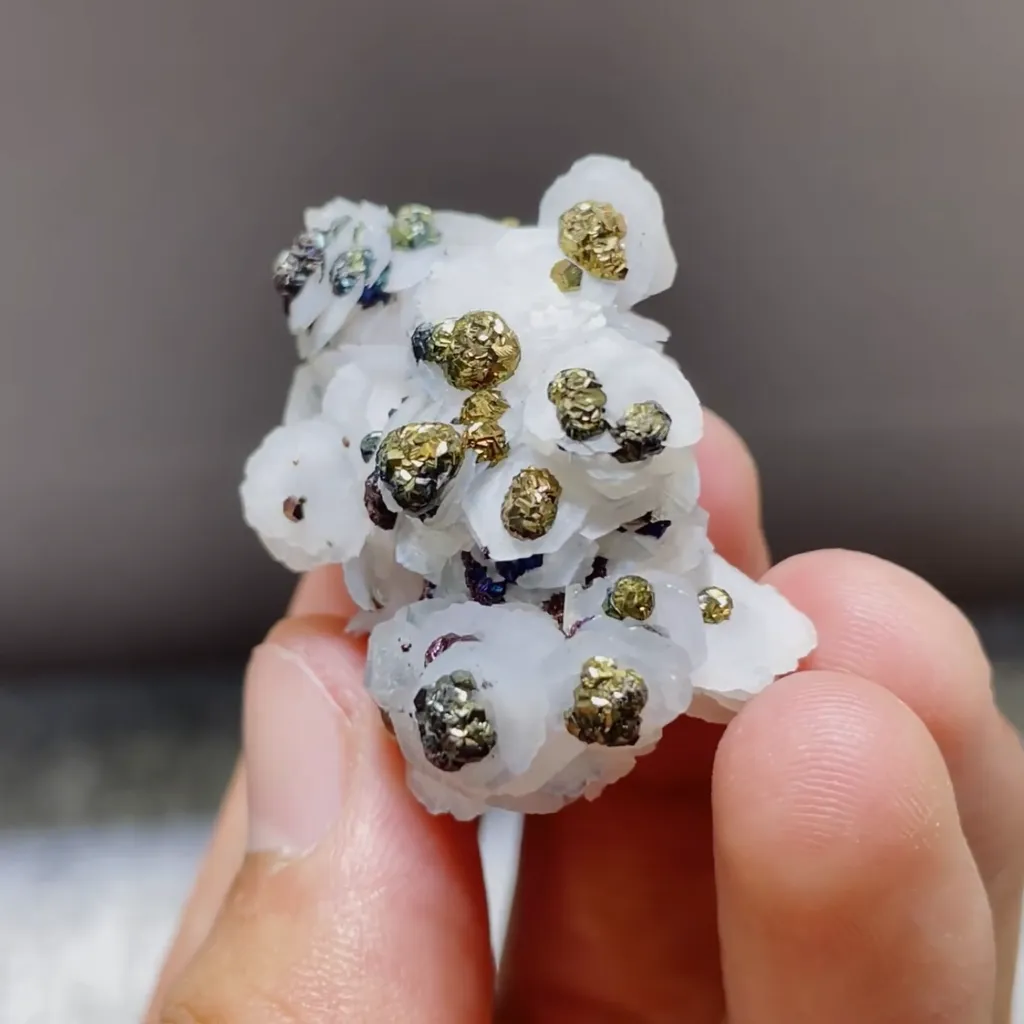 Natural Flake Calcite and Coloured Pyrite Symbiosis comes from Fujian,China 35*30*20MM - image 3