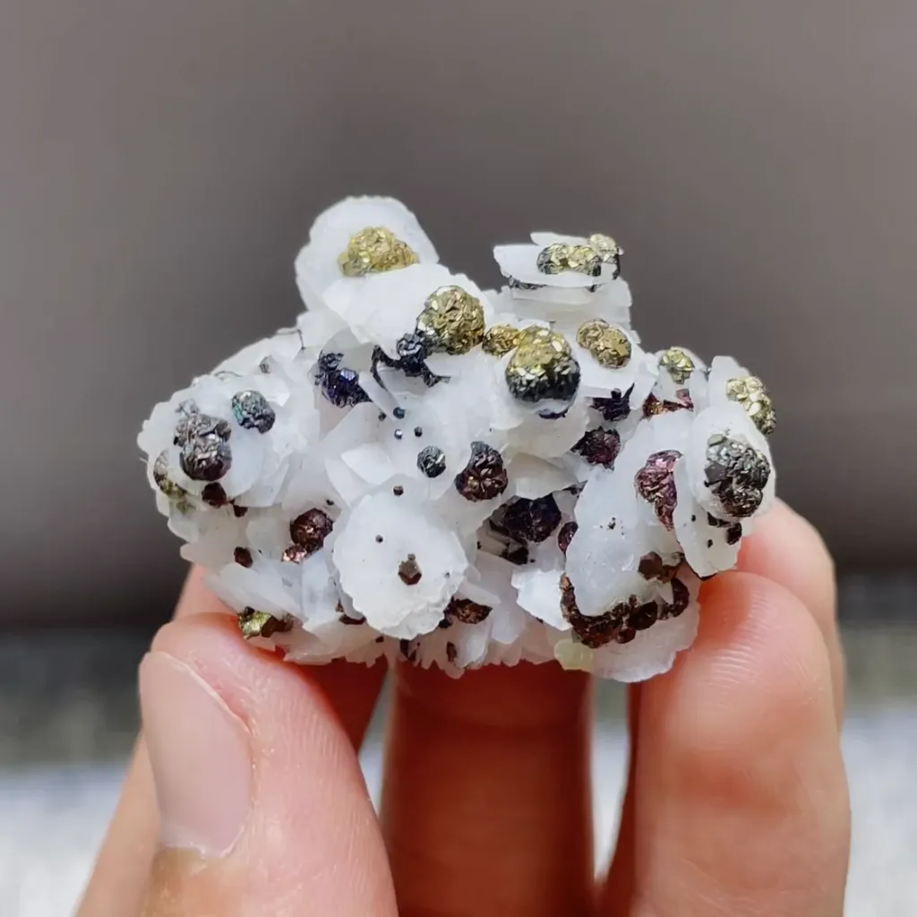 Natural Flake Calcite and Coloured Pyrite Symbiosis comes from Fujian,China 35*30*20MM image