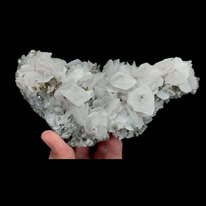 Natural Flaky Calcite and Clear Quartz Cluster with Pyrite, Mineral Specimen:Fujian,China (180*85*35MM) image