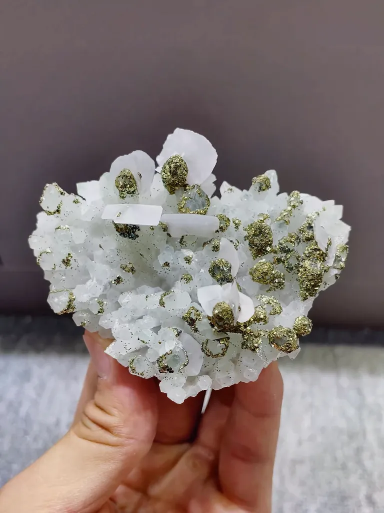 Natural Flaky Calcite and Quartz coexist with Pyrite comes from Fujian,China 90*30*70MM image