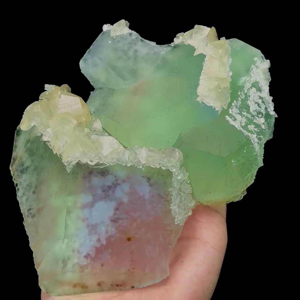 Natural Floating Green Fluorite and Calcite Mineral Specimen,High Quality Specimen,FUJIAN,CHINA(195*130*32mm) image
