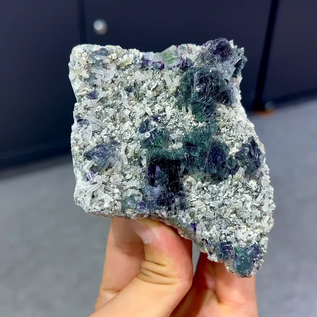 Natural Fluorite and Grey Bismuthite and Quartz Symbiosis comes from Yaogangxian,Hunan 99*80*30MM - image 2
