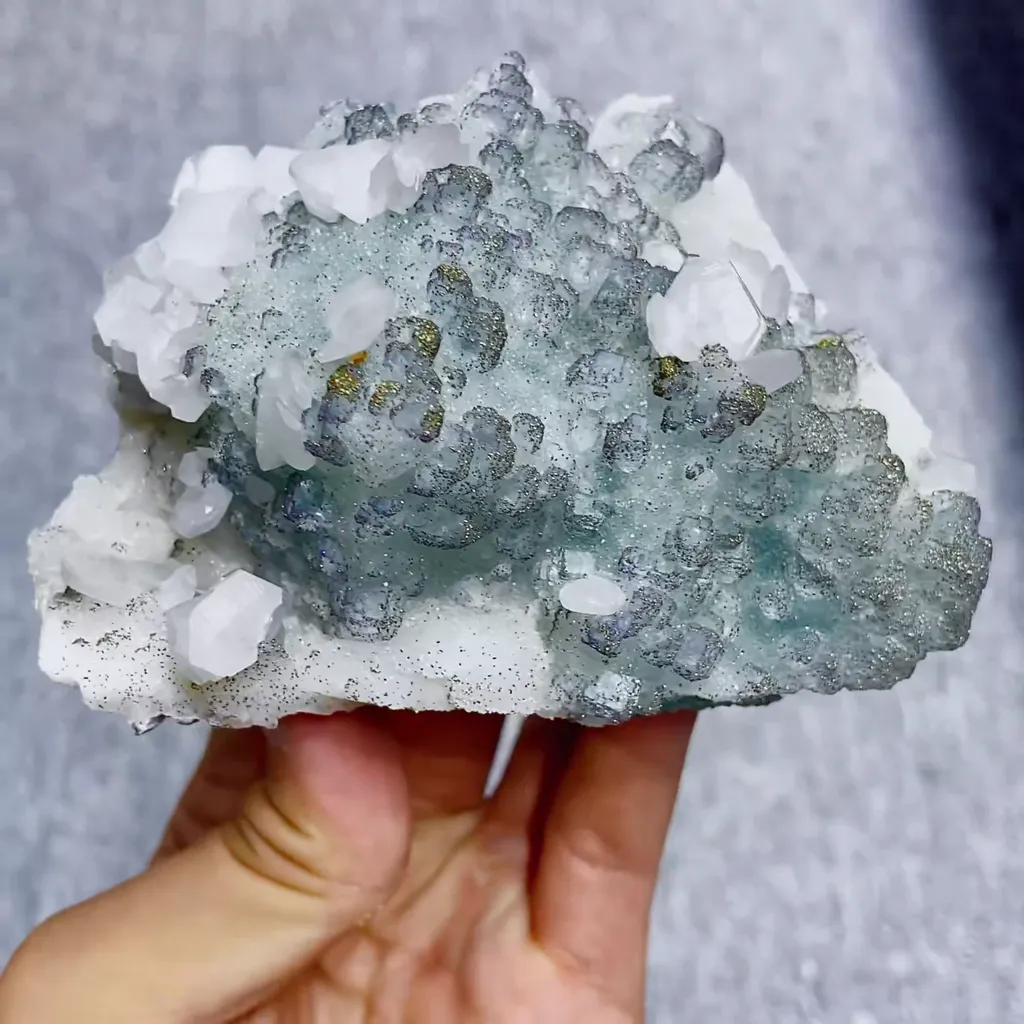 Natural Fluorite and Pyrite and Calcite Symbiosis comes from Fujian,China 110*75*55MM - image 3