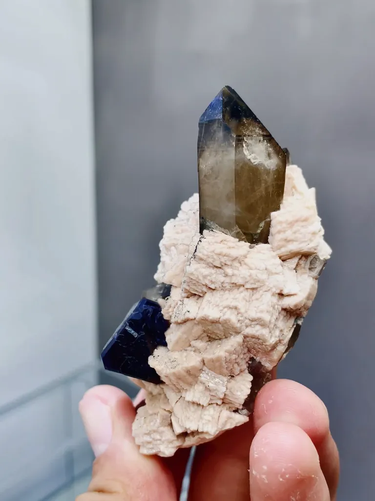 Natural Fluorite and Smoky Quartz coexist comes from Wulian,Shandong 40*40*70MM - image 3