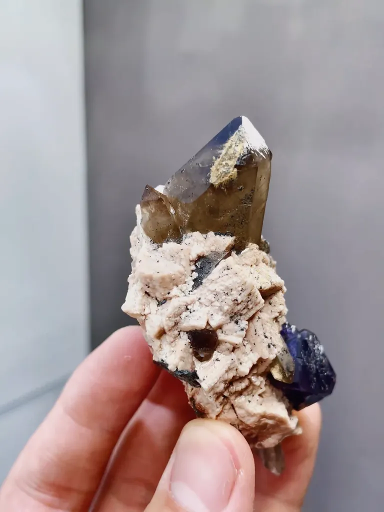 Natural Fluorite and Smoky Quartz coexist comes from Wulian,Shandong 40*40*70MM - image 5