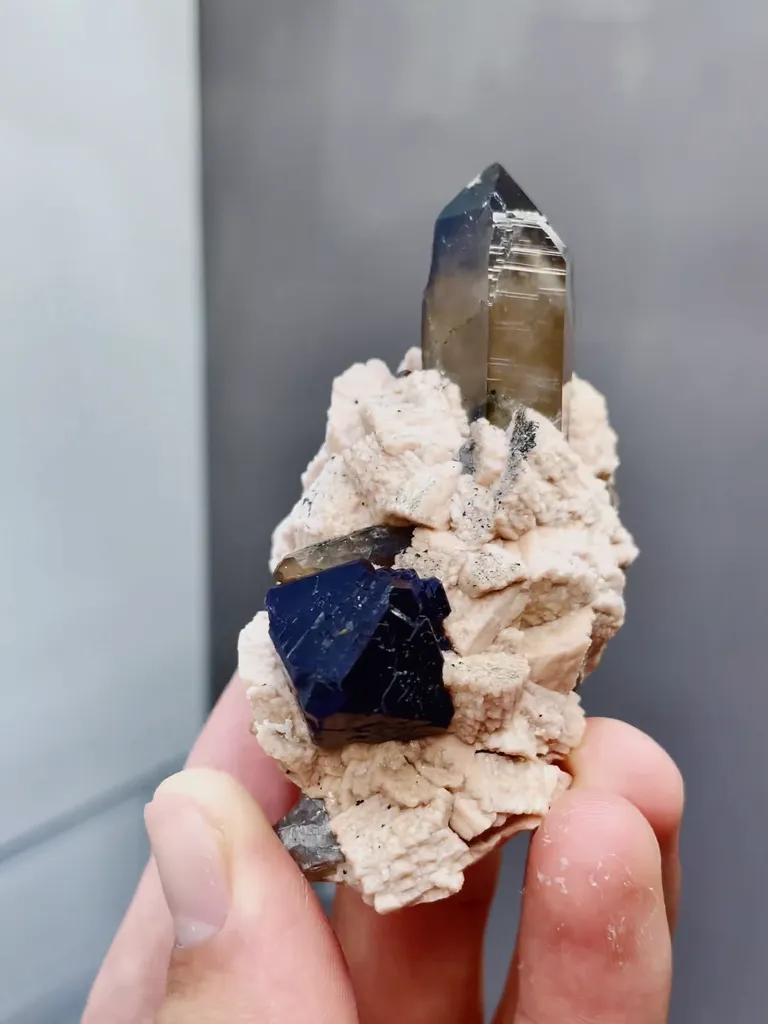 Natural Fluorite and Smoky Quartz coexist comes from Wulian,Shandong 40*40*70MM - image 2