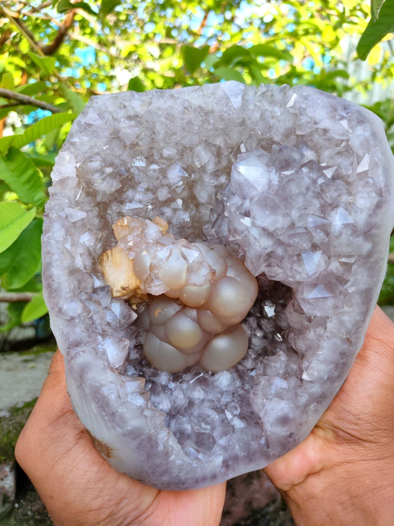 Natural Fluorite with Calcite in Amethyst Geode natural mineral Specimen - image 6