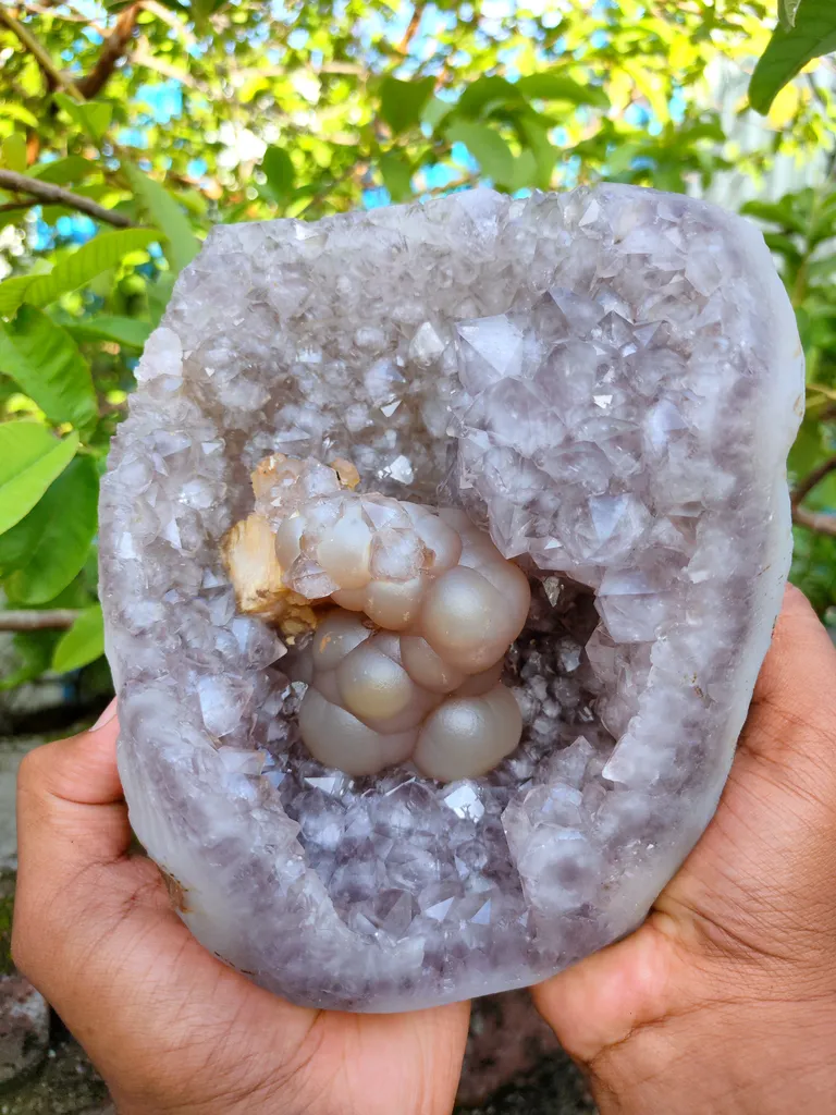 Natural Fluorite with Calcite in Amethyst Geode natural mineral Specimen - image 5