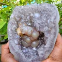 Natural Fluorite with Calcite in Amethyst Geode natural mineral Specimen - image 5