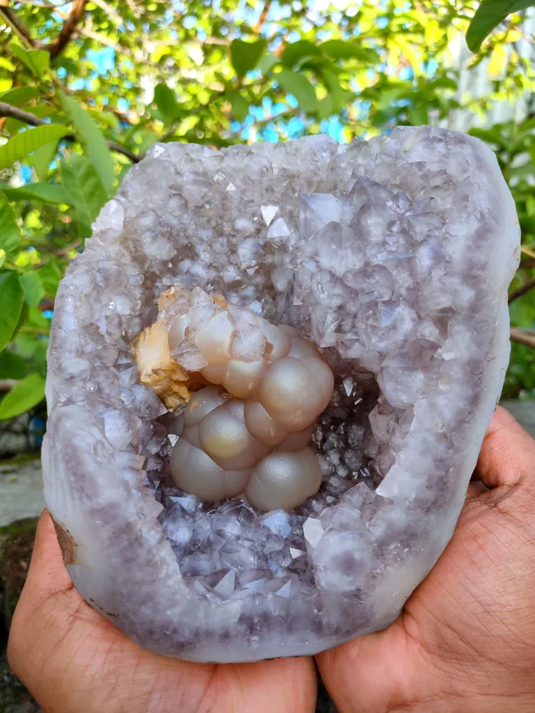 Natural Fluorite with Calcite in Amethyst Geode natural mineral Specimen - image 8