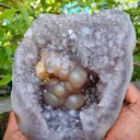 Natural Fluorite with Calcite in Amethyst Geode natural mineral Specimen - image 8