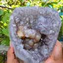Natural Fluorite with Calcite in Amethyst Geode natural mineral Specimen - image 2