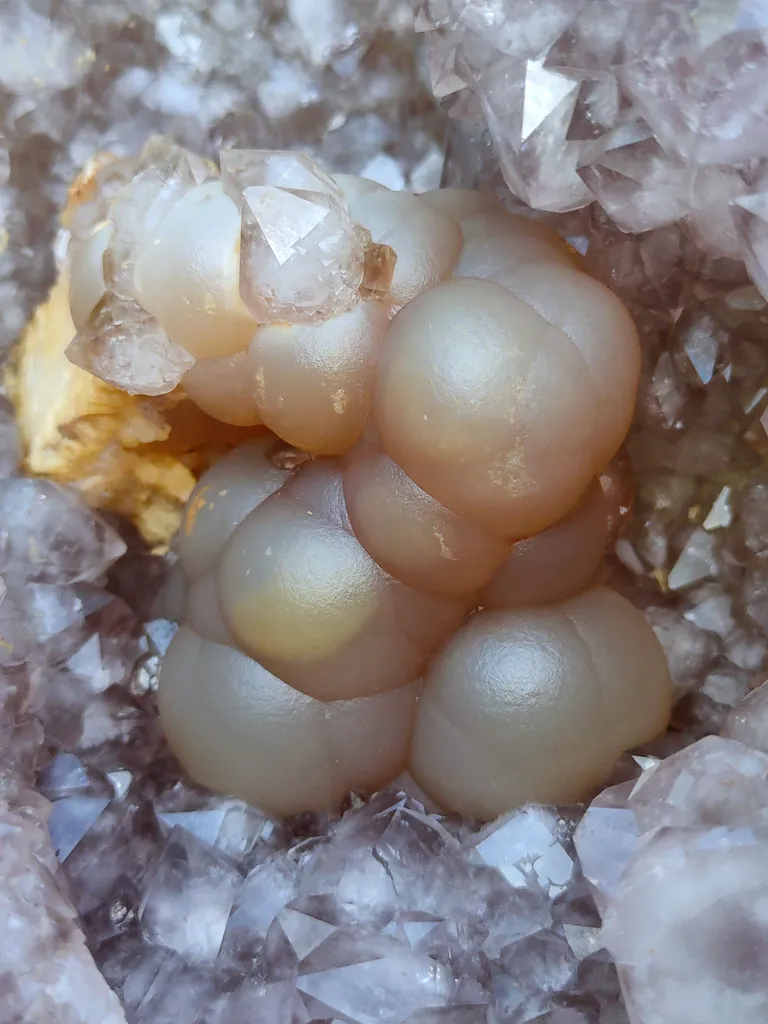 Natural Fluorite with Calcite in Amethyst Geode natural mineral Specimen - image 4