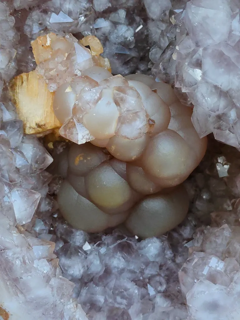 Natural Fluorite with Calcite in Amethyst Geode natural mineral Specimen - image 7