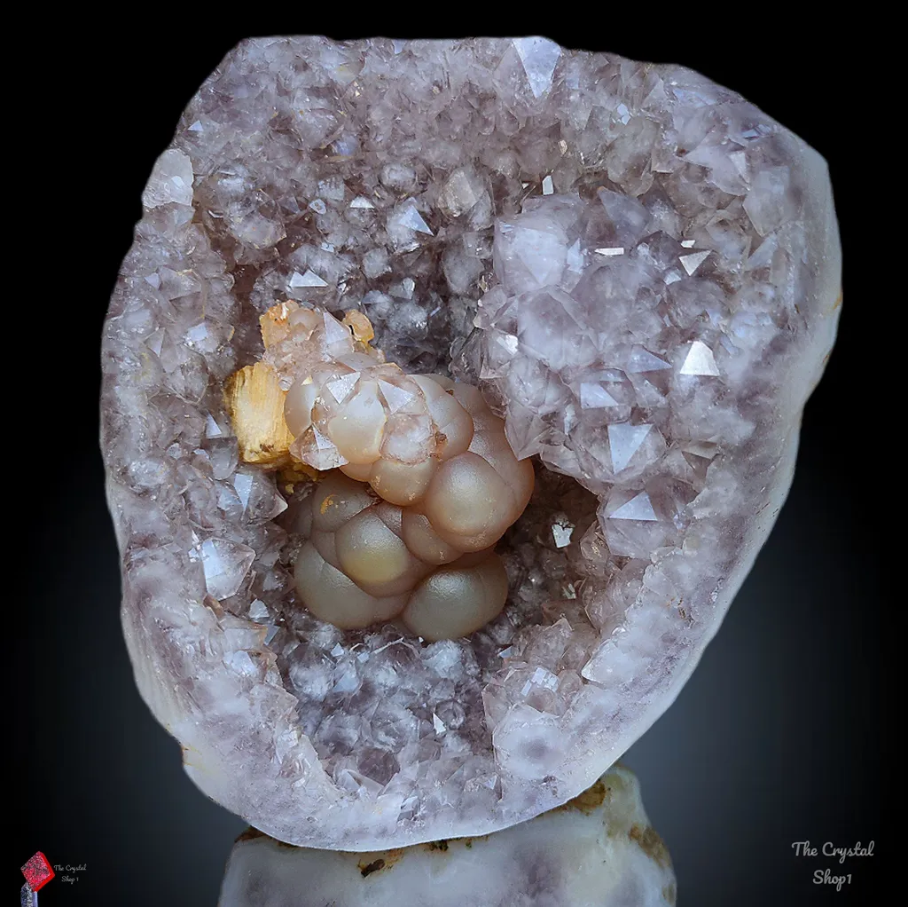 Natural Fluorite with Calcite in Amethyst Geode natural mineral Specimen image