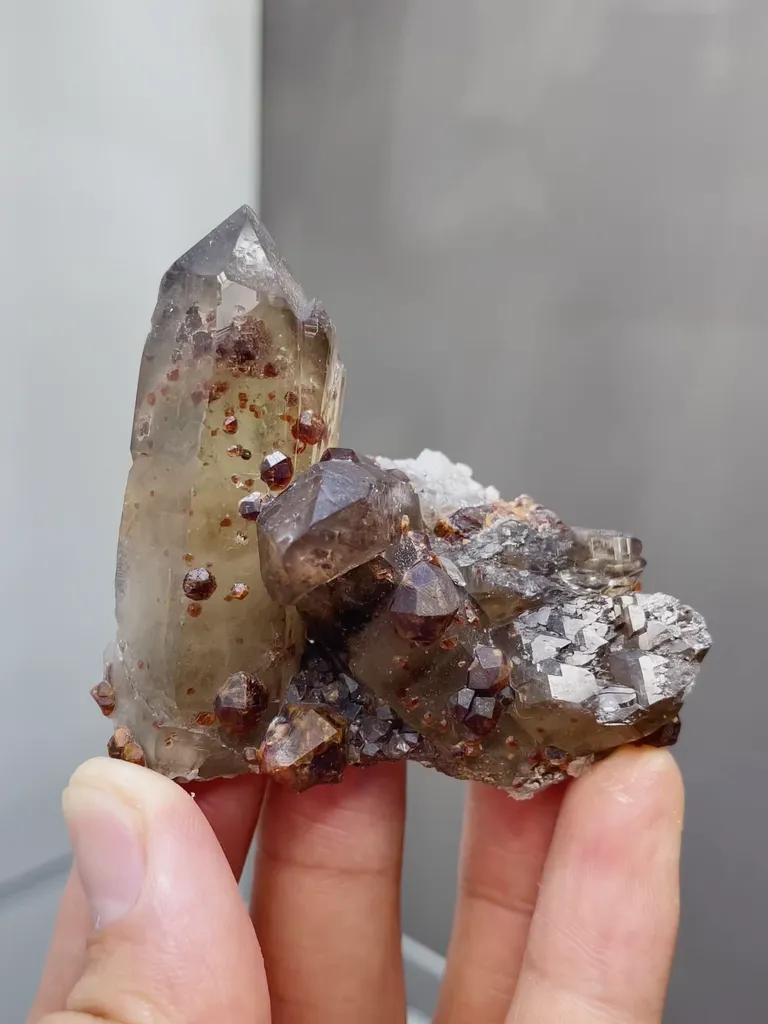 Natural Garnet and Smoky Quartz coexist comes from Fujian,China 55*30*55MM image