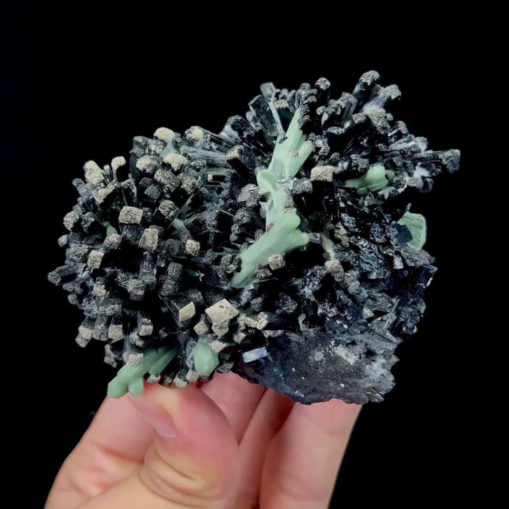 Natural Green Crystal and Black Tourmaline Mineral Specimen,High Quality Specimen,HUANGGANG LIANG,INNER MONGOLIA,CHINA(80*70*54mm) image
