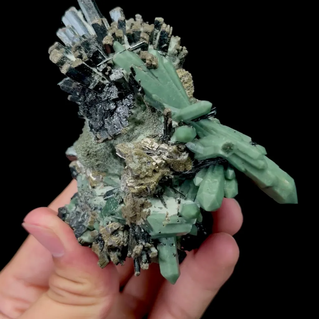 Natural Green Crystal and Black Tourmaline Mineral Specimen,High Quality Specimen,HUANGGANG LIANG,INNER MONGOLIA,CHINA(85*60*47mm) - image 3