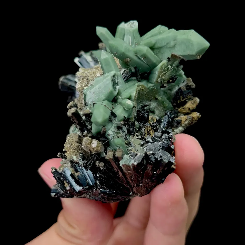 Natural Green Crystal and Black Tourmaline Mineral Specimen,High Quality Specimen,HUANGGANG LIANG,INNER MONGOLIA,CHINA(85*60*47mm) - image 2