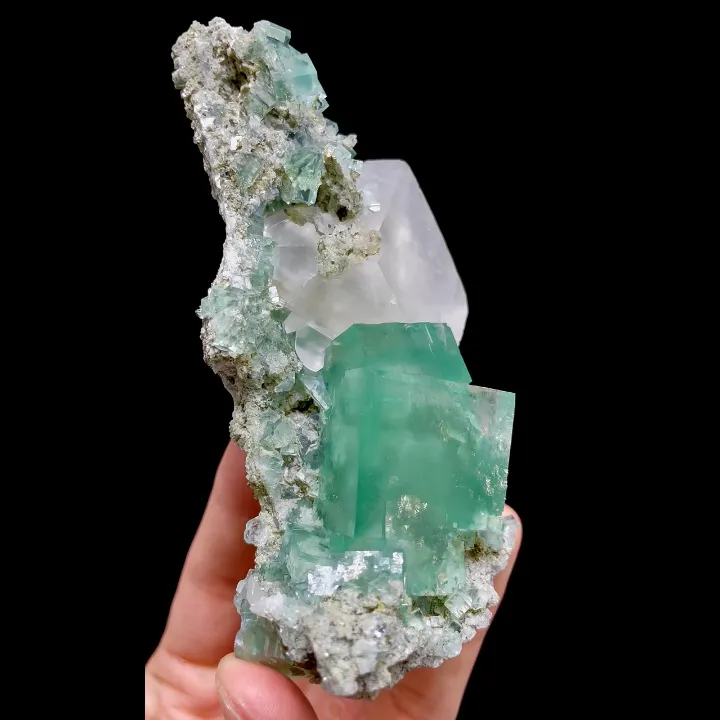 Natural Green Cube Fluorite and Calcite comes from Xianghualing,Hunan 55*120*30MM - image 3
