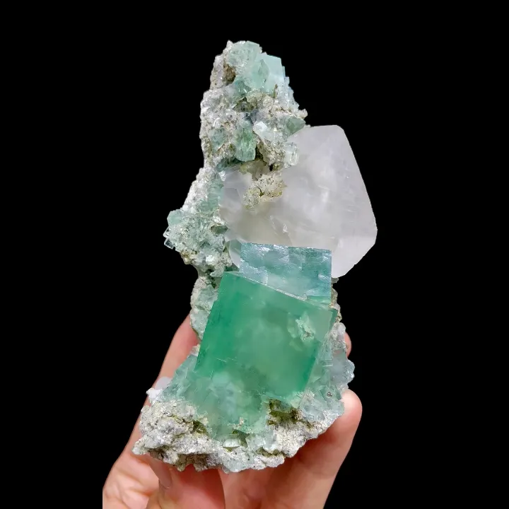 Natural Green Cube Fluorite and Calcite comes from Xianghualing,Hunan 55*120*30MM - image 6