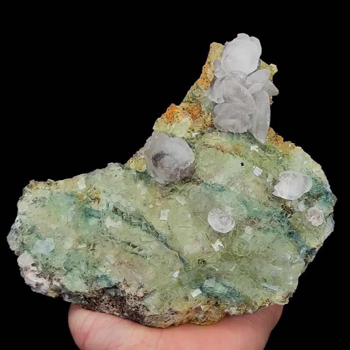 Natural Green Cube Fluorite and Calcite, Mineral Specimen:Xianghualing,Hunan (155*130*45MM) image