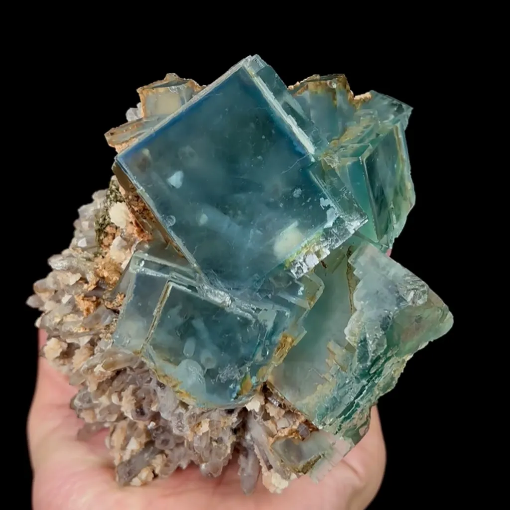 Natural Green Cube Fluorite and Quartz Cluster, Mineral Specimen:Yaogangxian,Hunan (140*100*80MM) - image 5