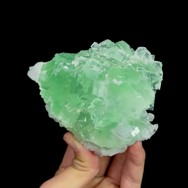 Natural Green Cube Fluorite and Quartz, Mineral Specimen:Xianghualing,Hunan (115*85*65MM) image