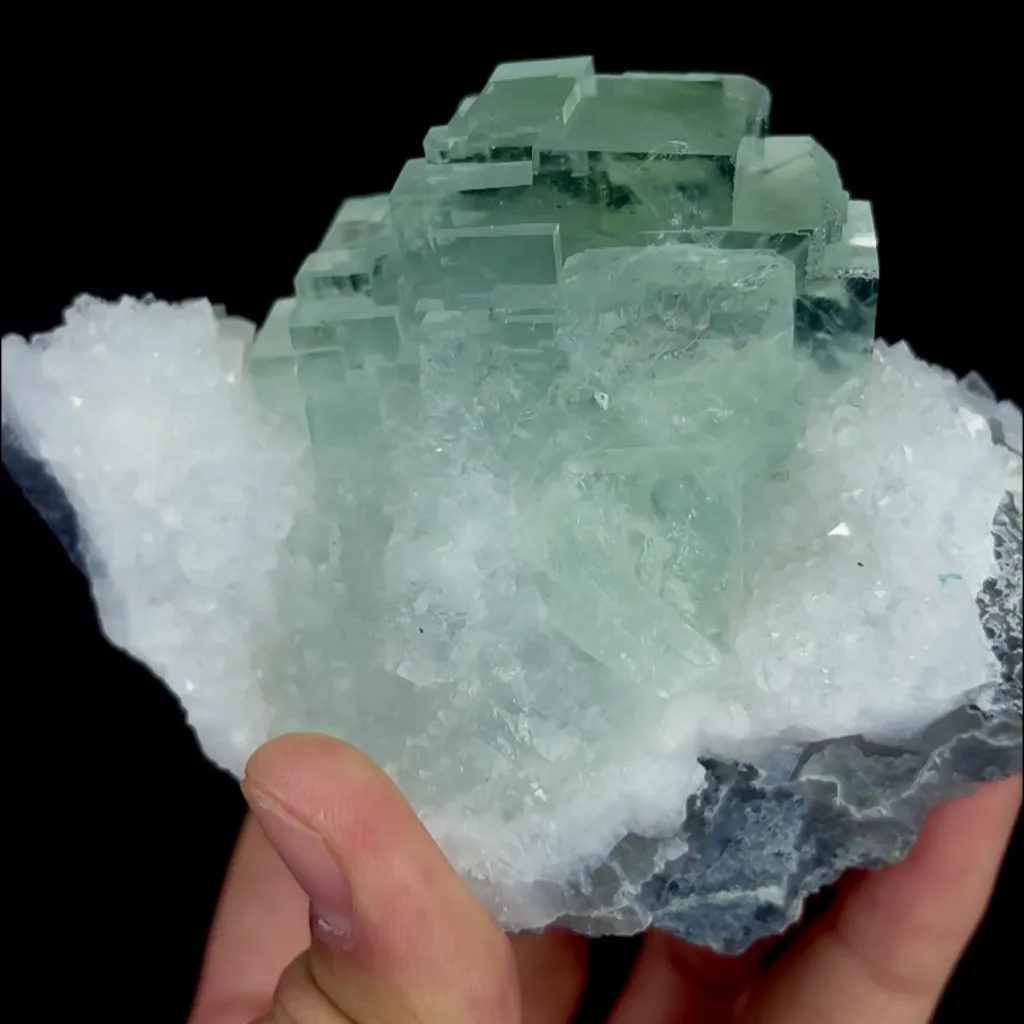 Natural Green Cube Fluorite and Quartz, Mineral Specimen:Zhejiang,China (110*85*70MM) - image 5
