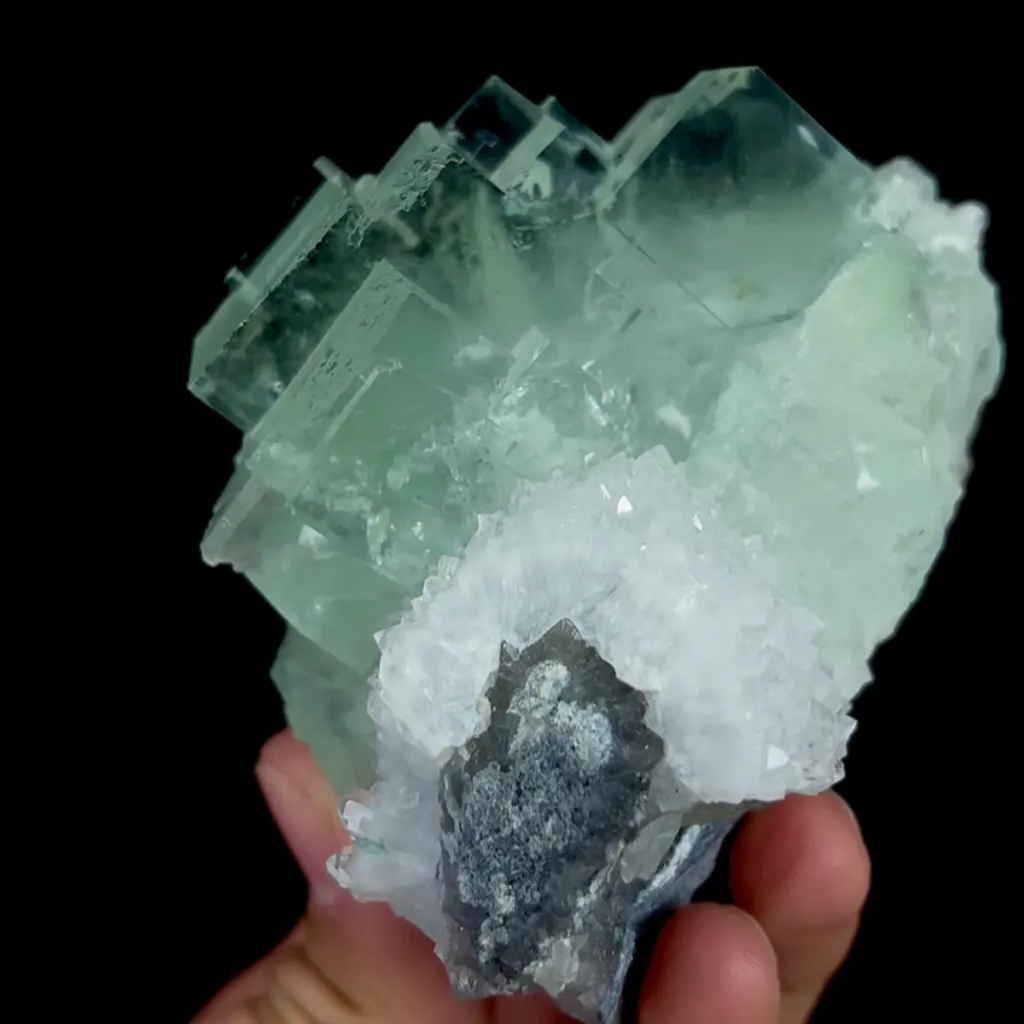 Natural Green Cube Fluorite and Quartz, Mineral Specimen:Zhejiang,China (110*85*70MM) - image 6