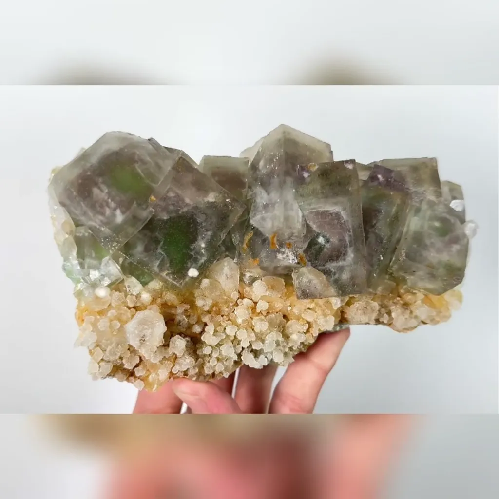 Natural Green Cube Fluorite and Quartz, Mineral Specimen:Zhejiang,China (160*95*70MM) - image 3