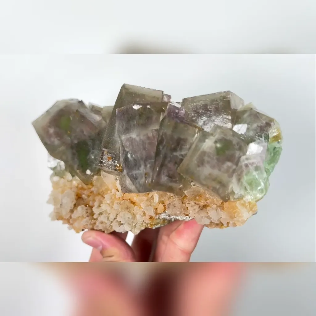 Natural Green Cube Fluorite and Quartz, Mineral Specimen:Zhejiang,China (160*95*70MM) - image 2