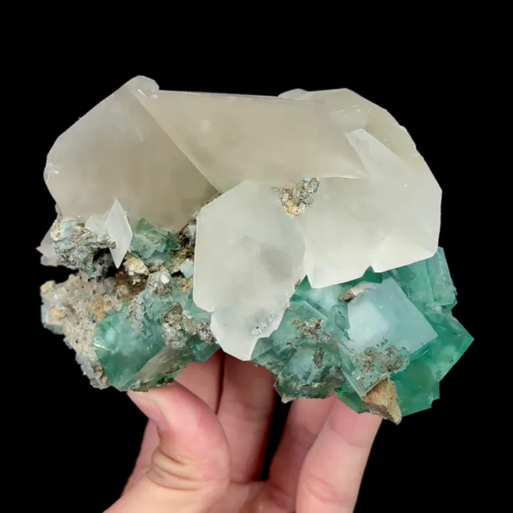 Natural Green Cubic Fluorite and Calcite, Mineral Specimen:Fujian,China (120*80*80MM) image