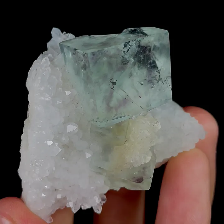 Natural Green Cubic Fluorite and Clear Quartz Cluster, Mineral Specimen:Zhejiang,China (50*45*25MM) - image 3