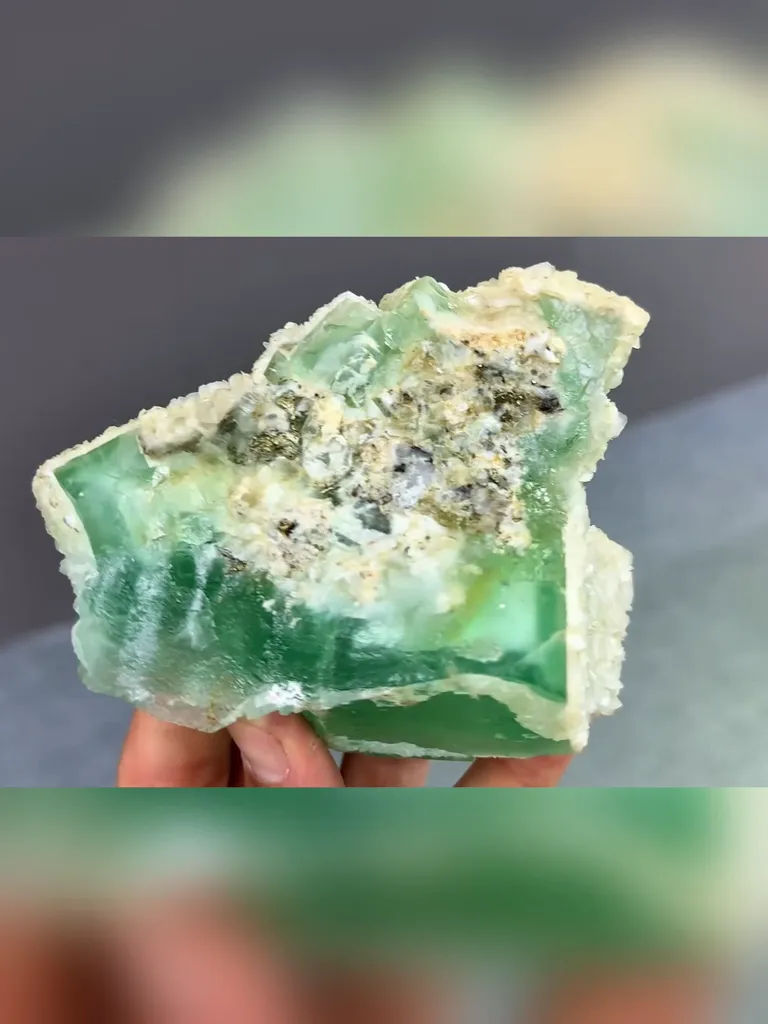 Natural Green Cubic Fluorite and Flaky Calcite coexist comes from Xianghualing,Hunan 105*70*80MM - image 5