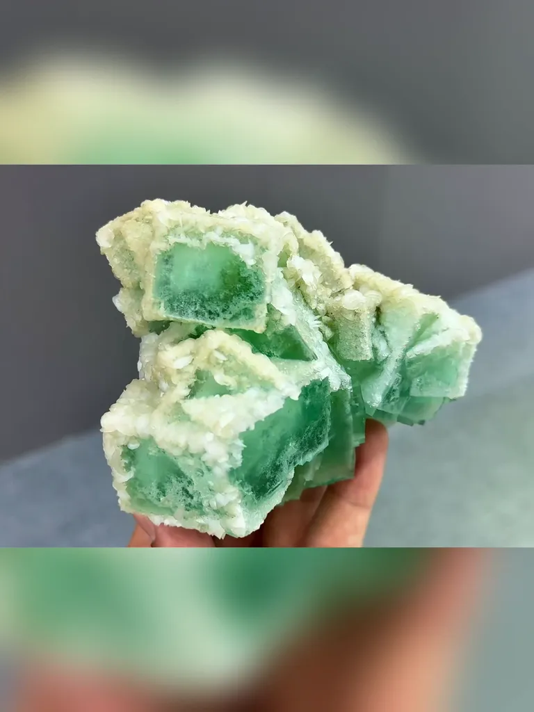 Natural Green Cubic Fluorite and Flaky Calcite coexist comes from Xianghualing,Hunan 105*70*80MM - image 3