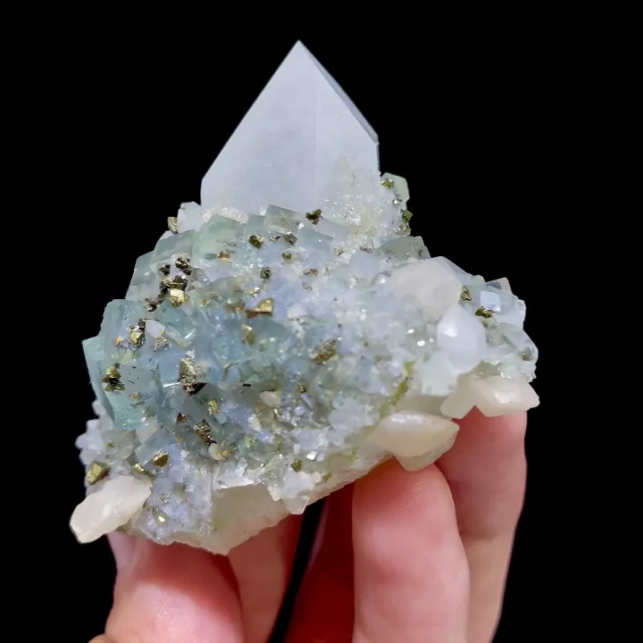 Natural Green Cubic Fluorite and Quartz and Pyrite Symbiosis comes from Yaogangxian,Hunan 60*55*35MM - image 3