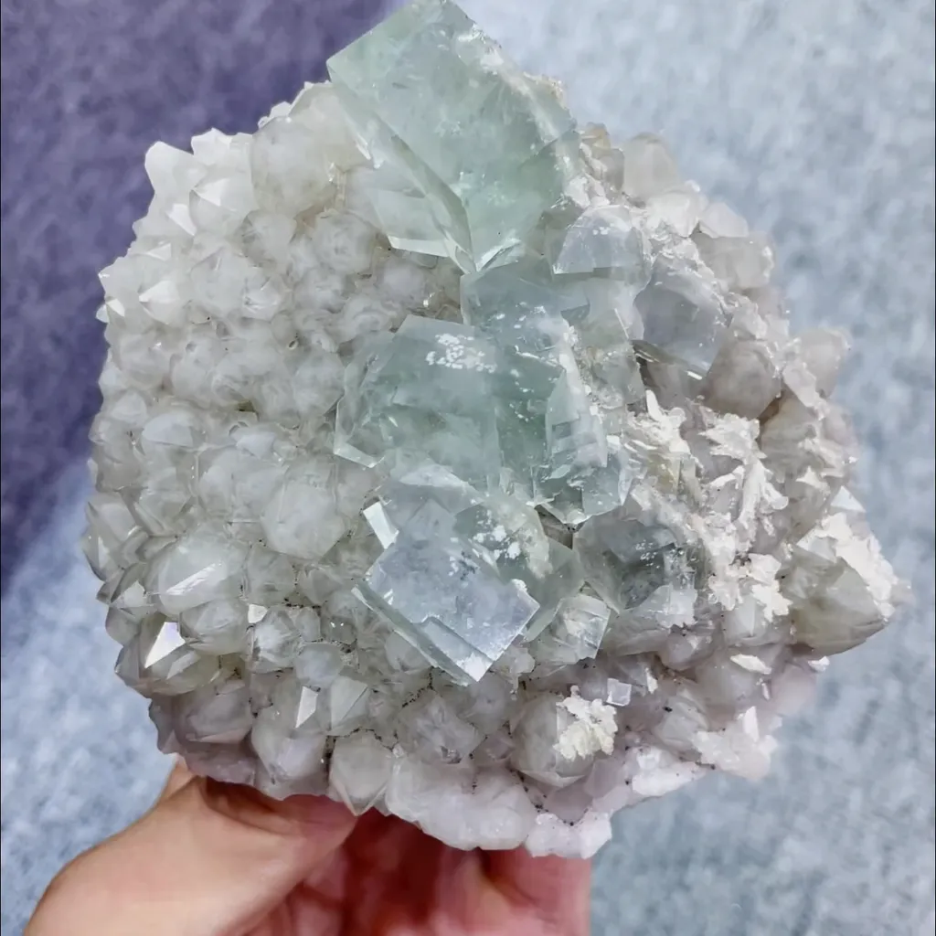 Natural Green Cubic Fluorite and Quartz Cluster Symbiosis comes from Zhejiang,China 100*105*45MM image