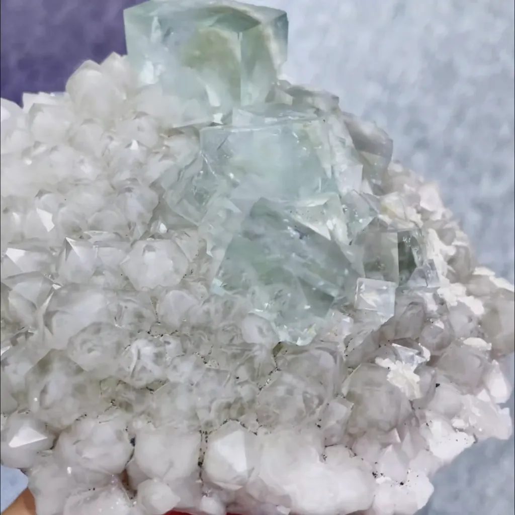Natural Green Cubic Fluorite and Quartz Cluster Symbiosis comes from Zhejiang,China 100*105*45MM - image 3
