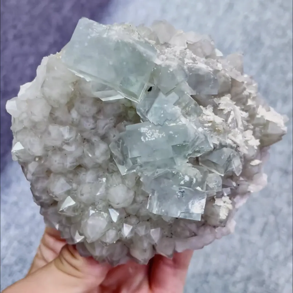 Natural Green Cubic Fluorite and Quartz Cluster Symbiosis comes from Zhejiang,China 100*105*45MM - image 2