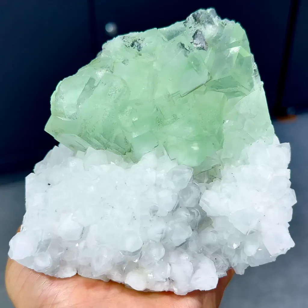 Natural Green Cubic Fluorite and Quartz Clusters Symbiosis comes from Zhejiang,China 110*55*120MM image
